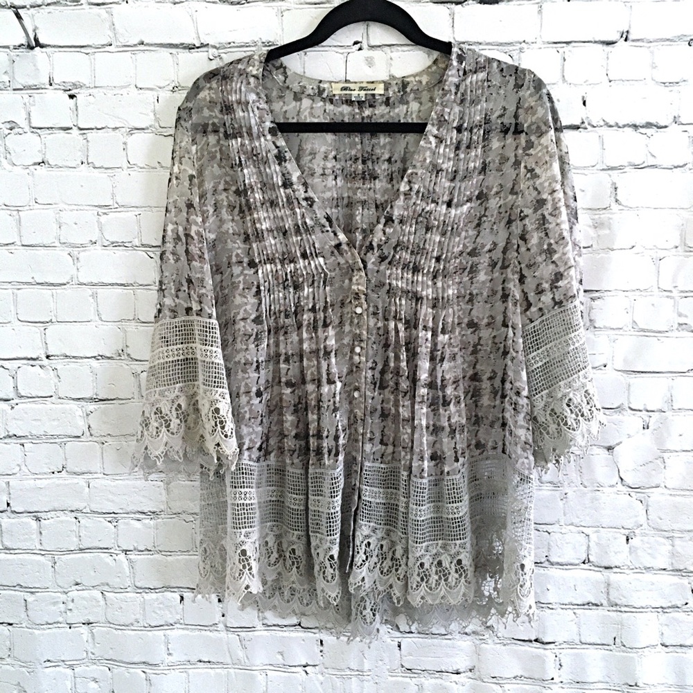 Blue Tassel Anthropologie Crochet Lace Top